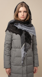 Оренбургский пуховый платок-косынка П2-130184-07/04/02 черный/голубой/экрю