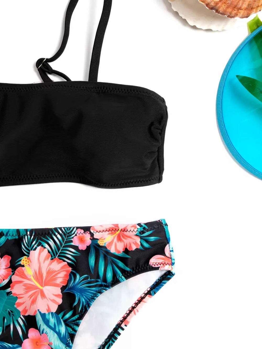 купальник раздельный 3 в 1 кроп топ парео