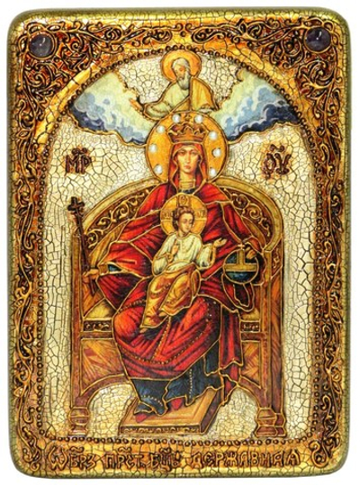 Инкрустированная икона Образ Божией Матери Державная 29х21см на натуральном дереве в подарочной коробке