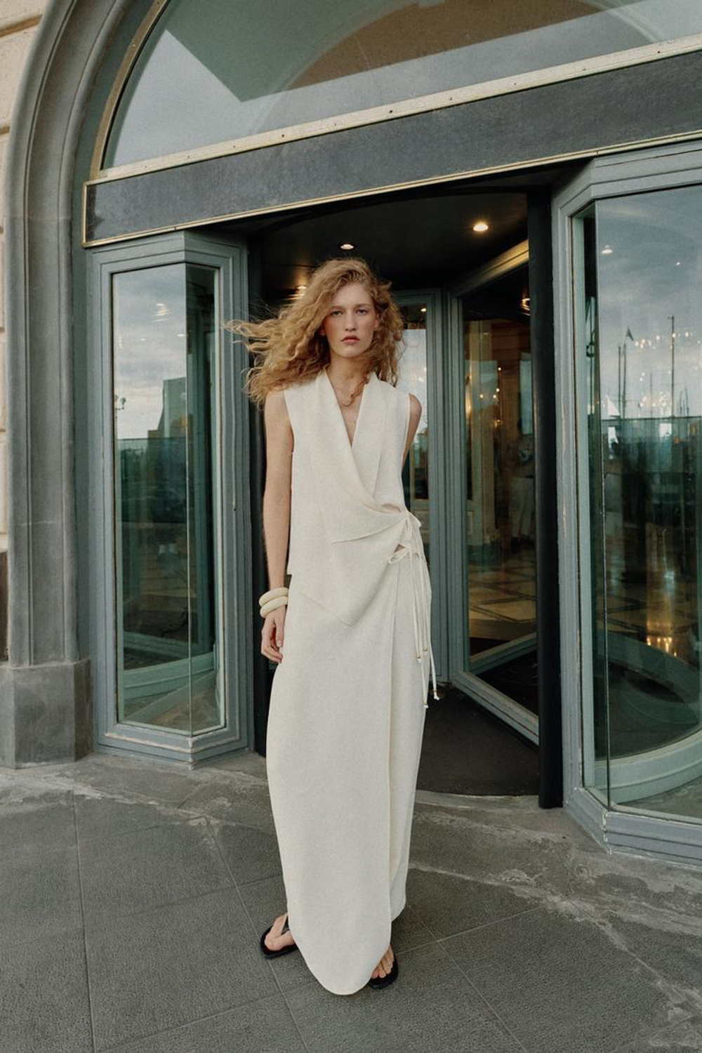 ZARA БРЮКИ-ПАРЕО С ЗАПАХОМ, ЖЕЛТОВАТО-БЕЛЫЙ