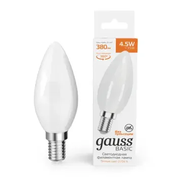 Лампа Свеча 4,5W 380lm 2700К Е14 milky LED 1035115 Filament Basic Gauss
