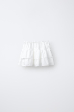 ZARA ЮБКА С ВОЛАНАМИ И ОТДЕЛКОЙ, БЕЛЫЙ