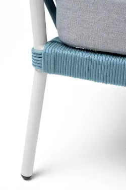 "Диего" кресло плетеное из роупа, каркас алюминий светло-серый (RAL7035) муар, роуп бирюзовый круглый, ткань светло-серая