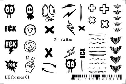 Gurunail Слайдер-дизайн Мужская коллекция LE for Men 01