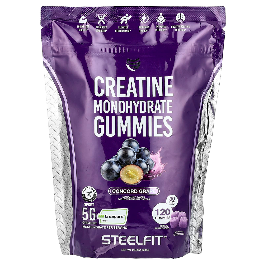 SteelFit, жевательный моногидрат креатина, со вкусом винограда, 120 жевательных таблеток