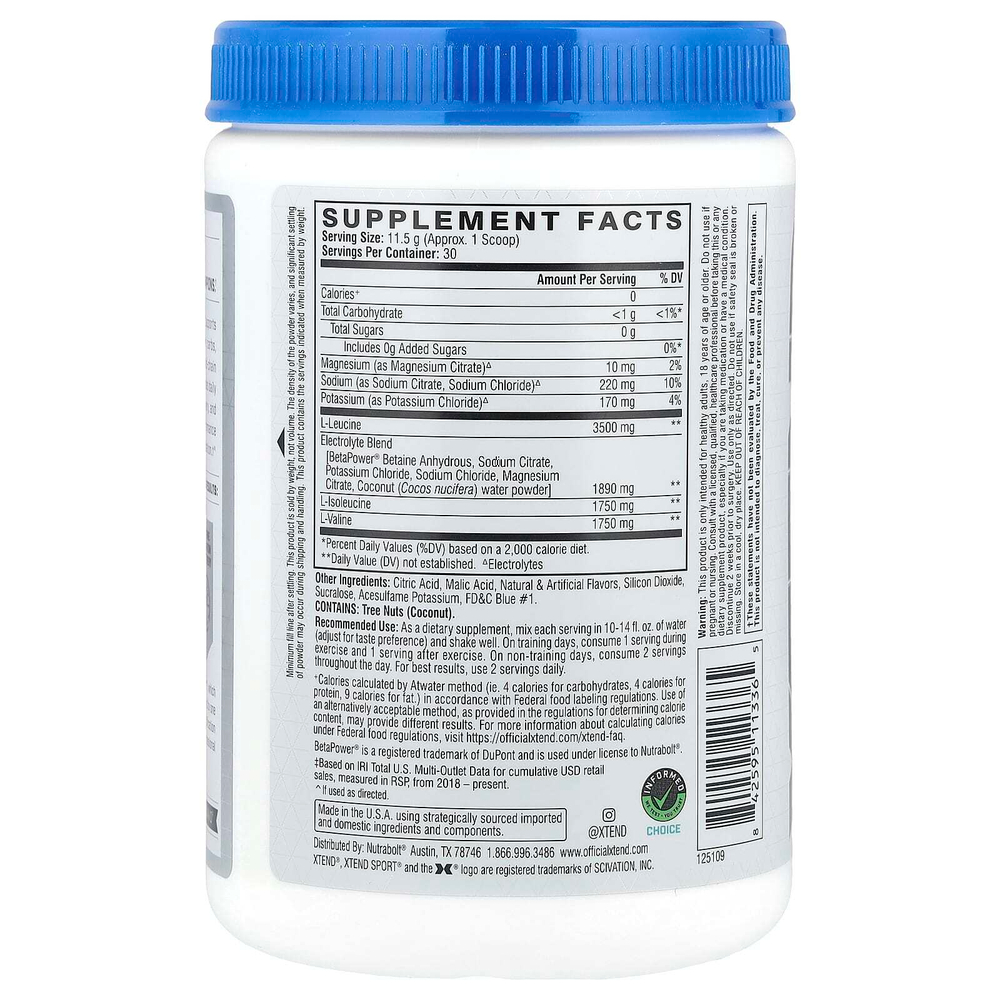 XTEND, Sport, 7 г аминокислот с разветвленной цепью (BCAA), со вкусом голубой малины, 345 г (12,2 унции)