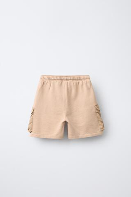 ZARA ШОРТЫ-БЕРМУДЫ КАРГО С ВЫШИВКОЙ, БЕЖЕВЫЙ