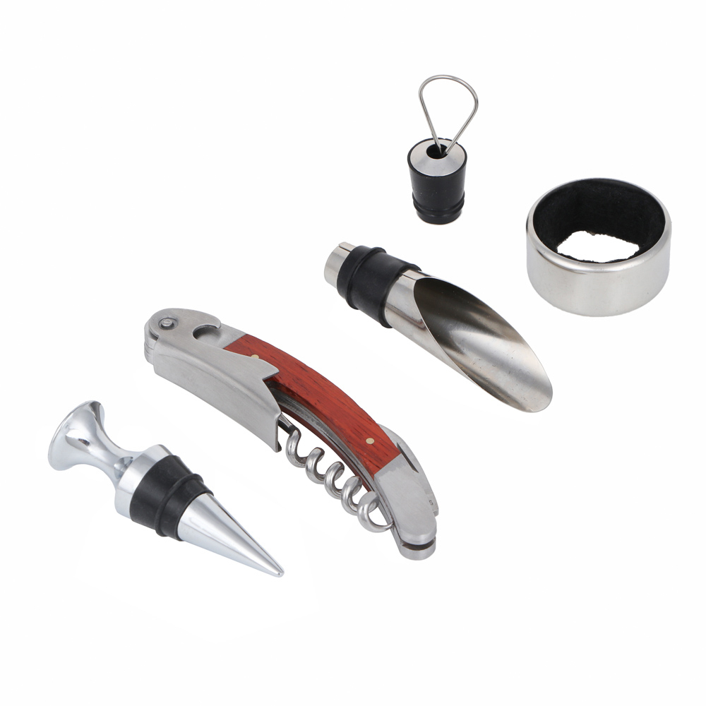 Набор для вина 4 предмета (штопор, кольцо для сбора капель, конусная пробка, воронка)