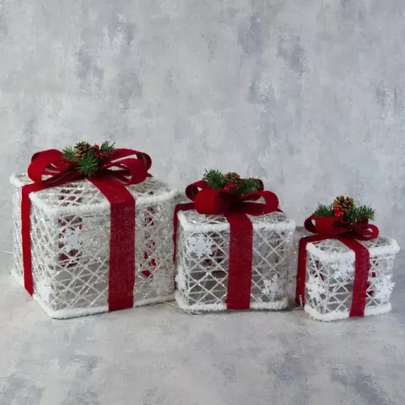 Светодиодные Подарки с красной лентой 15, 20, 25 см., 220 В, холодные LED, Luazon Lighting (3662021)