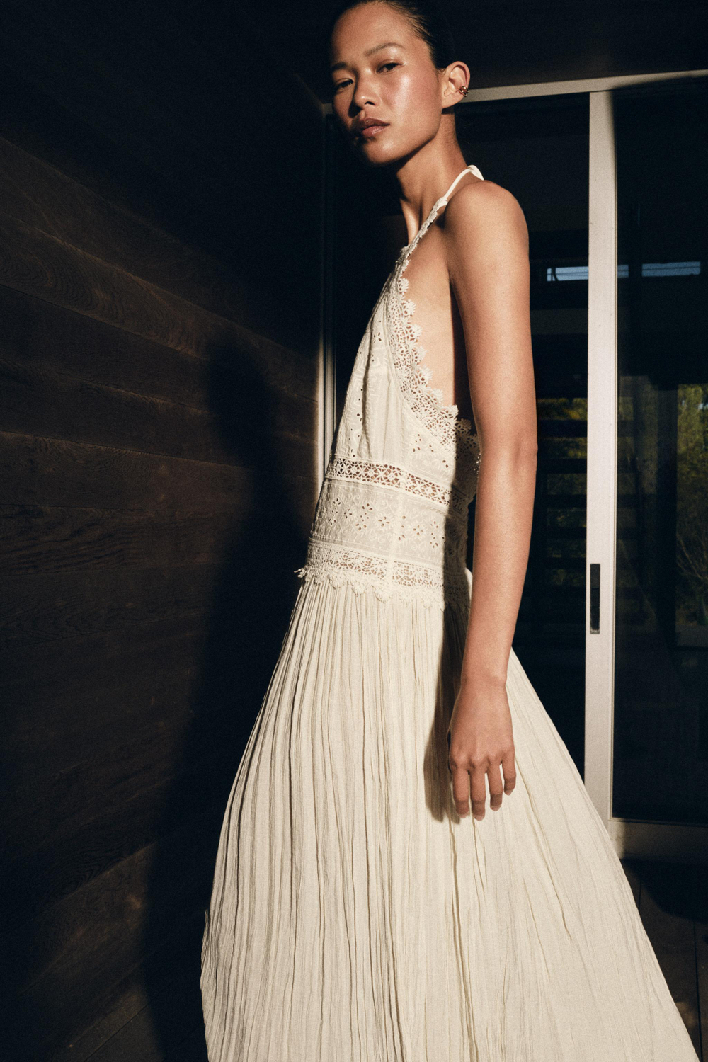 ZARA ПЛАТЬЕ МИДИ С КРУЖЕВОМ — ZW COLLECTION, ЭКРЮ
