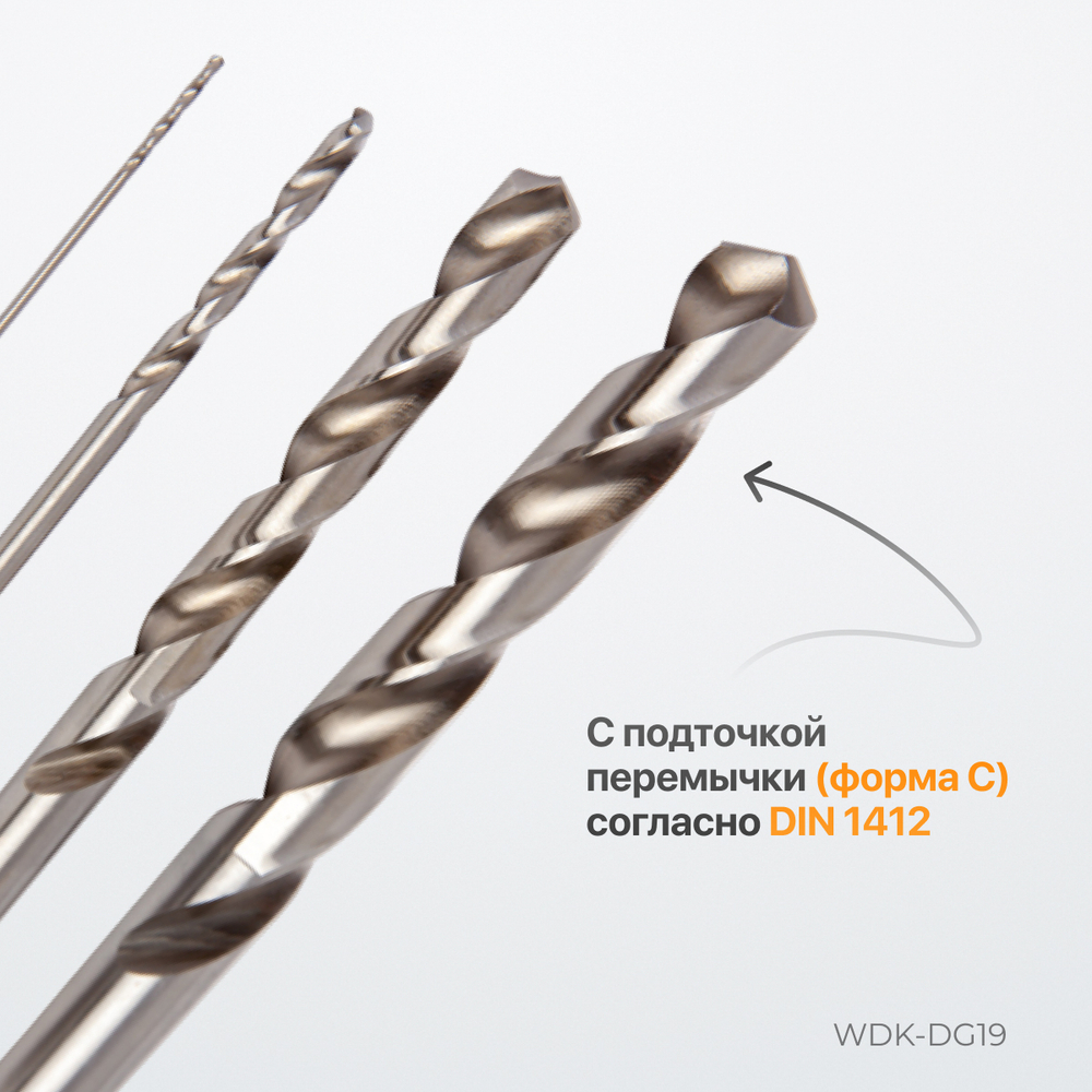 WDK-DG19 Набор сверл по металлу HSS-G 1-10 мм, 19 предметов