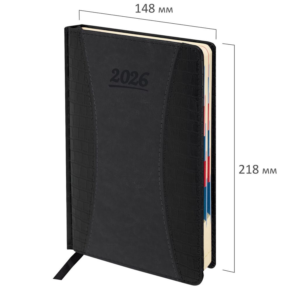 Ежедневник датированный 2026 А5 148х218 мм GALANT "CombiContract" под кожу черный (117488)