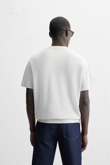 ZARA ФУТБОЛКА ПЛАТОЧНОЙ ВЯЗКИ, СЕРЫЙ С МЕЛАНЖЕВЫМ ЭФФЕКТОМ