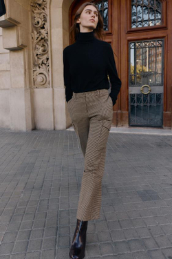 ZARA БРЮКИ КАРГО «ГУСИНАЯ ЛАПКА», ЧЕРНЫЙ/КОРИЧНЕВЫЙ