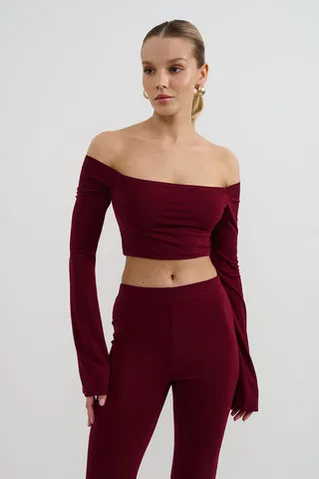 Бандо с длинными рукавами клеш цвета бордо