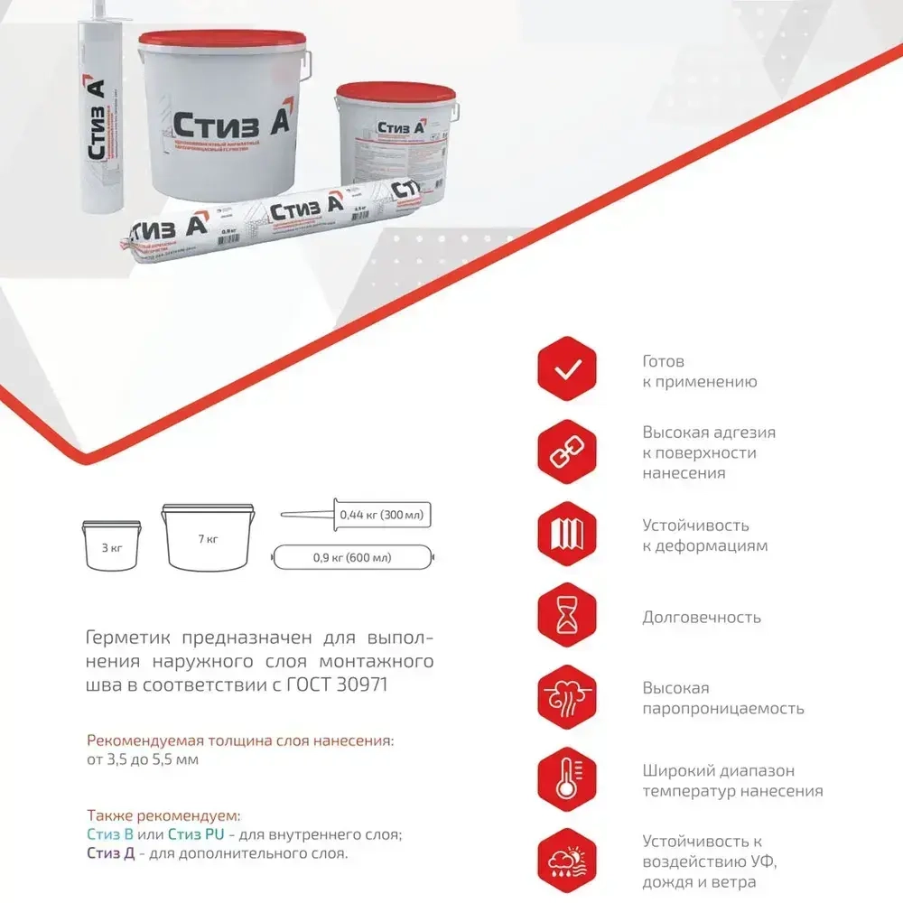 Герметик акрилатный паропроницаемый Сази Стиз А белый 3 кг