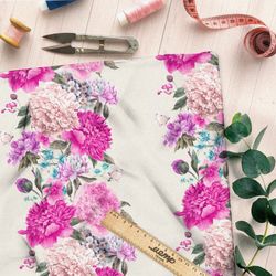 Ткань интерлок цветочные полоски