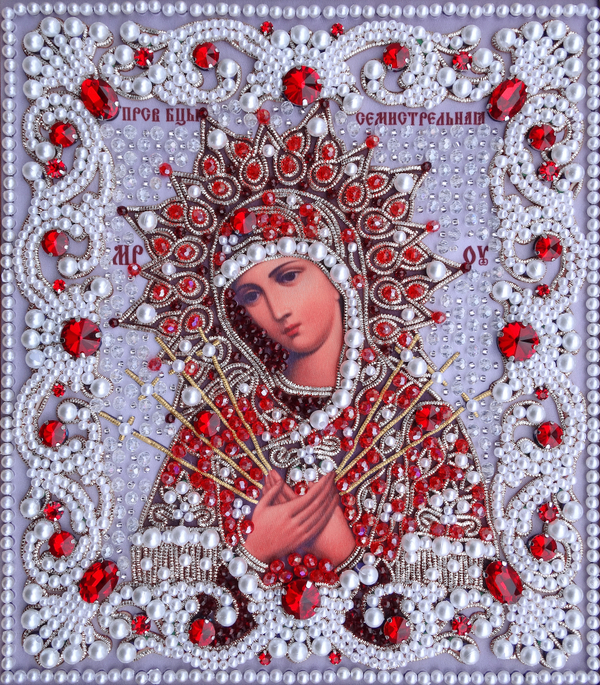 ЖС-4-СК Набор для вышивания хрустальными камнями Богородица Семистрельная (красный)