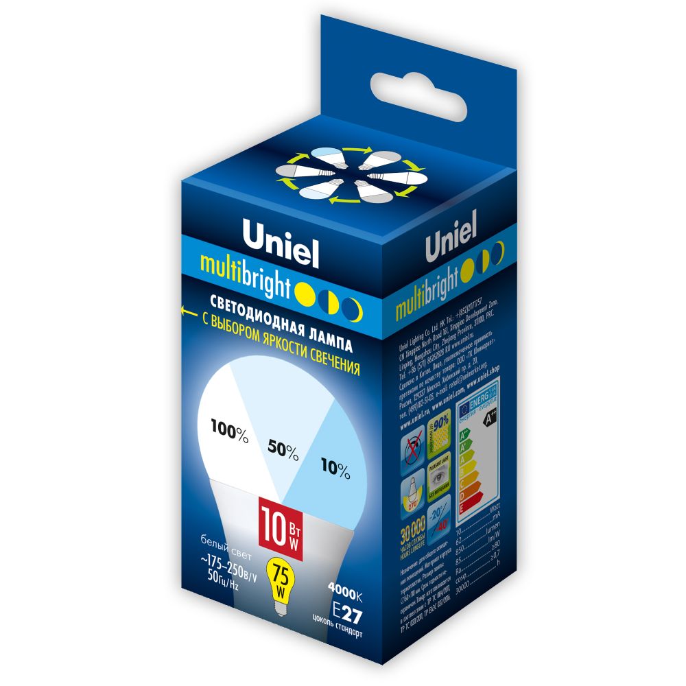 LED-A60-10W-NW-E27-FR-MB PLM11WH Лампа светодиодная. Форма А. матовая. Серия Multibright. Белый свет 4000K. 100-50-10. Картон. ТМ Uniel.