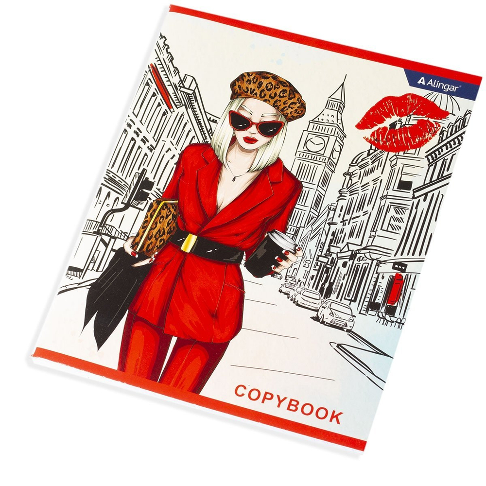 Тетрадь 48л., А5, клетка, Alingar "Girls in the city", скрепка, мелованный картон (стандарт), выб УФ лак, блок офсет, 4 дизайна в пленке т/у