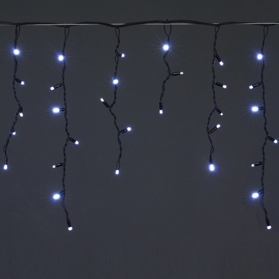 Светодиодная бахрома 5*0,6 черный провод каучук, Белая Мерцающая
