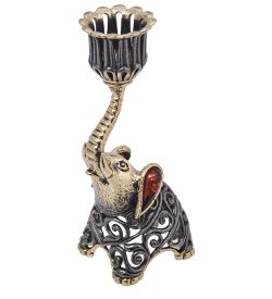 Народные промыслы AM-4092 Подсвечник «Слон Ажурный» (латунь, янтарь)