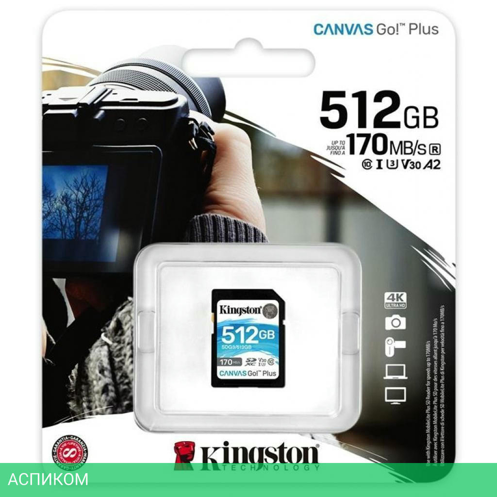 Карта памяти Kingston SD 512GB SDXC Class 10 UHS-I U3 V30 Canvas Go Plus (SDG3/512GB)