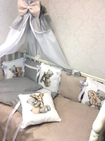 Комплект в кроватку 18 предметов "Мишка с буквами серый", сатин