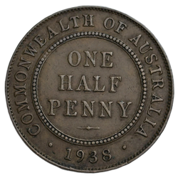 Монета 1/2 пенни (penny) 1938 год Австралия
