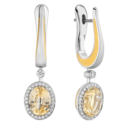 Серьги с Желтыми Сапфирами и Бриллиантами, Эмаль, E0143-02/1