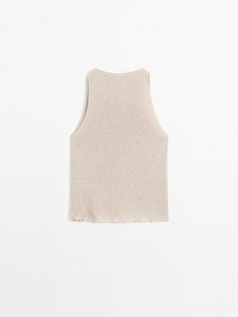 Massimo Dutti Топ из рельефного трикотажа с горловиной халтер, дымчатый