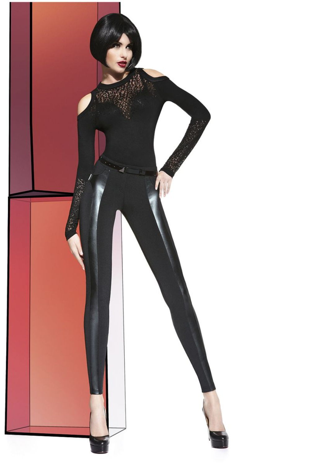 Легинсы с wet-look вставками Adele (Размер: M) (Цвет: черный)