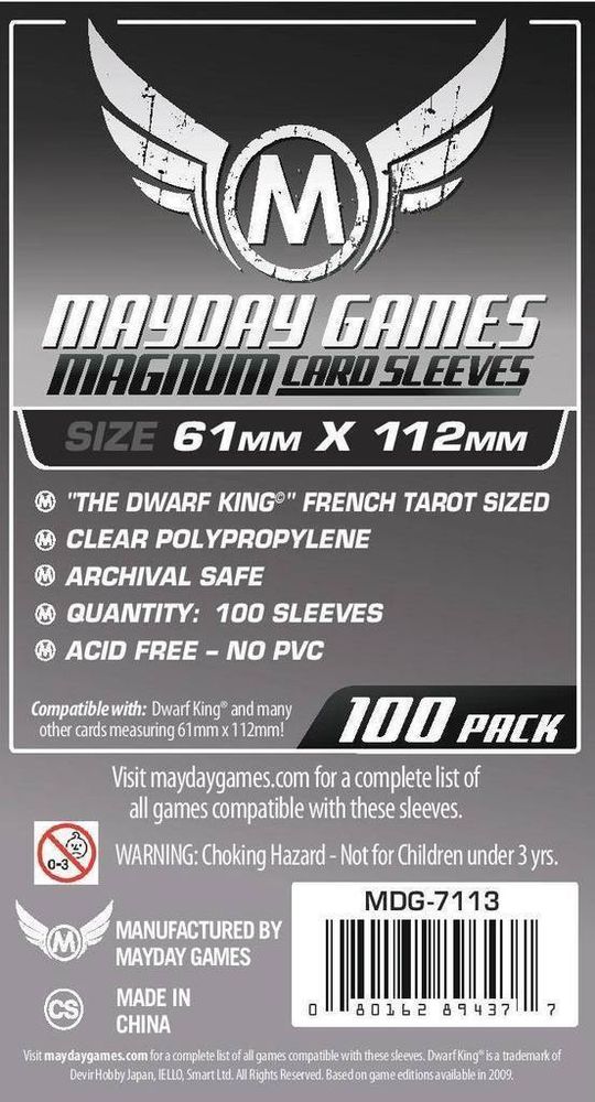 Протекторы для настольных игр Mayday Magnum Dwarf King French Tarot (61x112) - 100 штук
