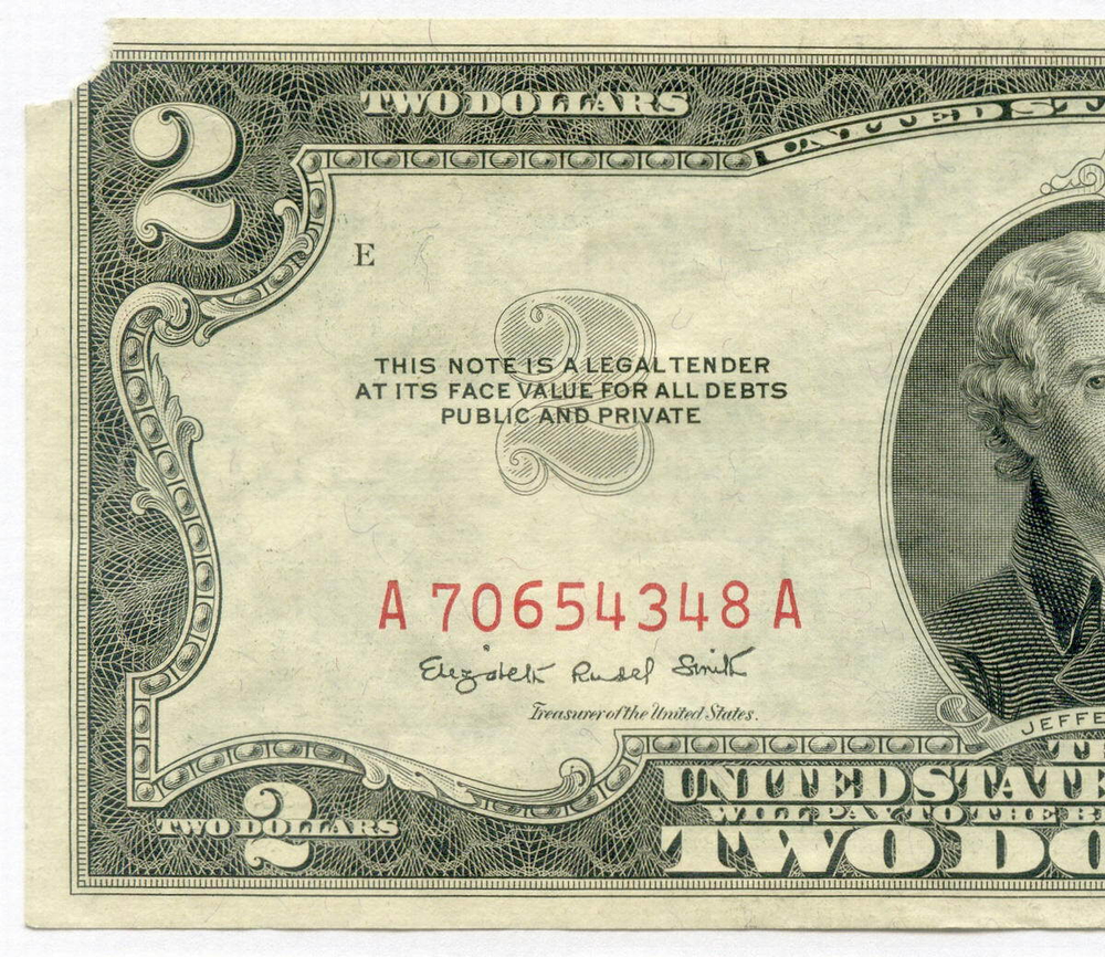 Банкнота США 2 доллара 1953B A 70654348 A. VG