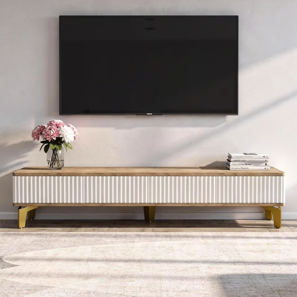 Тумба под телевизор на ножках ROYAL 5027 эко (Дуб Веллингтон-Золото)