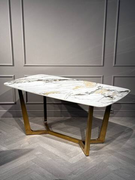 Стол обеденный Ist Casa Ланс Мат, 160х90х75 см, белая керамика, матовое золото