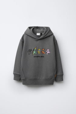 ZARA ТОЛСТОВКА С ПРИНТОМ «МЕРТВЫЕ И НОСОРОГИ» ©, СЕРЫЙ/СИНИЙ