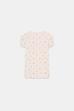 ZARA ФУТБОЛКА С ПЕРФОРАЦИЕЙ И ЦВЕТАМИ, ЭКРЮ