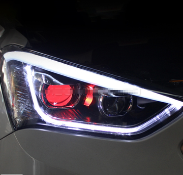 Передние биксеноновые фары Хендай Санта Фе 2013-2015 V4 Type [Комплект Л+П; ходовые огни; электрокорректор; биксеноновая линза]