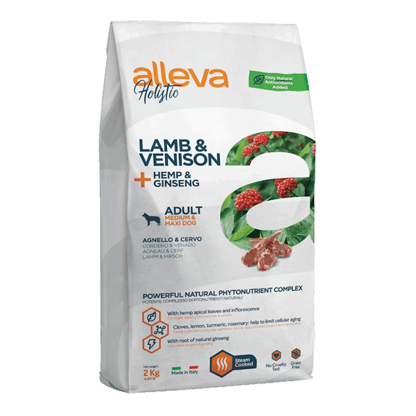 Сухой корм Alleva Holistic Lamb & Venison + Hemp & Ginseng Medium/Maxi для взрослых собак средних и крупных пород с ягнёнком