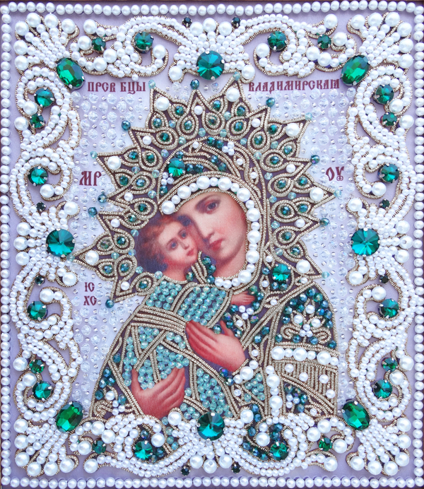 ЖС-1-СИ Набор для вышивания хрустальными камнями Богородица Владимирская (изумрудный)