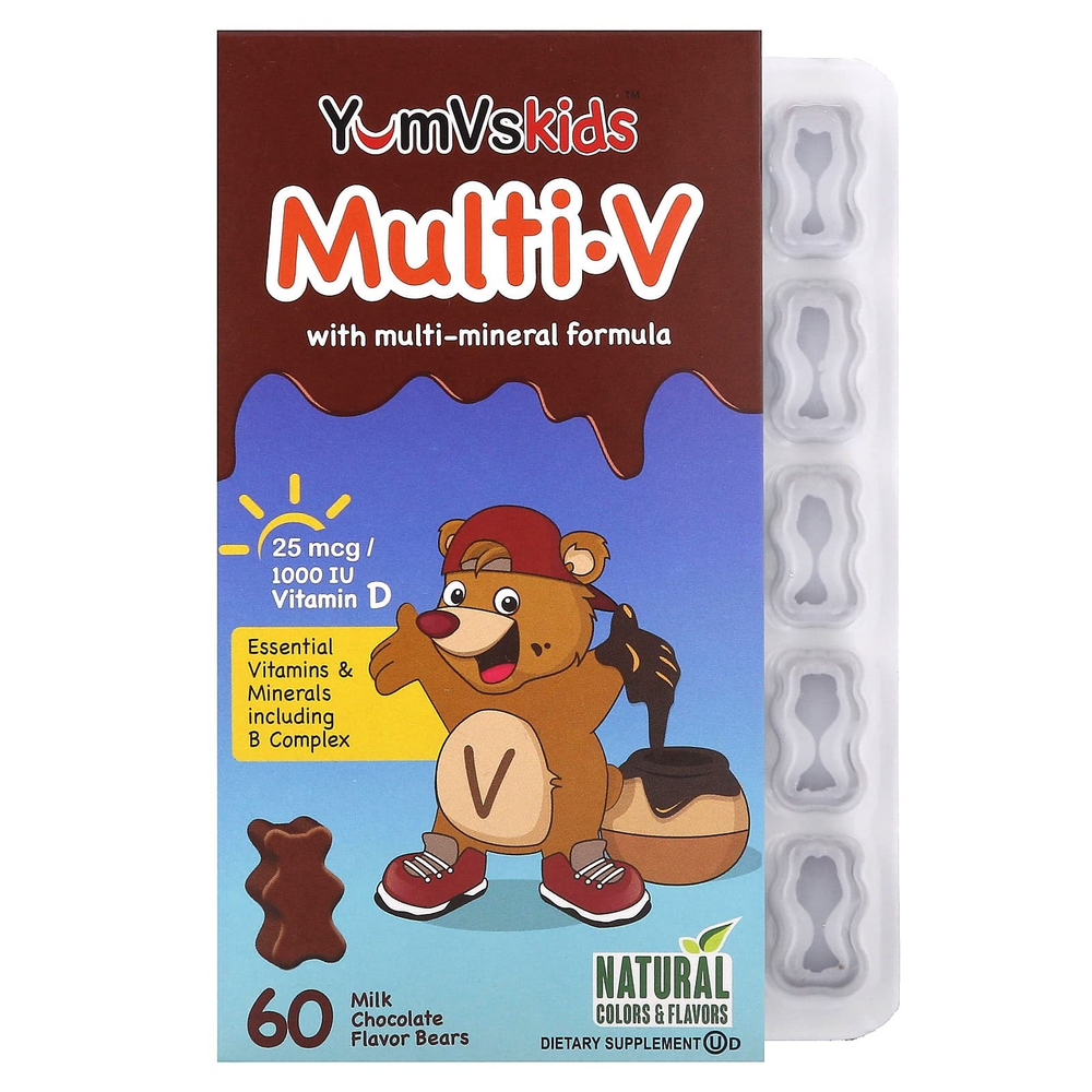 YumVs, Multi V, мультиминеральная формула для детей, молочный шоколад, 60 мишек