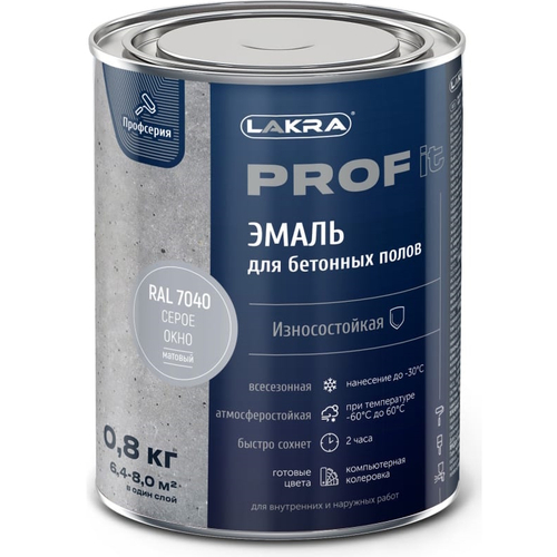 Эмаль д/бетонных полов быстросохн. PROF IT серое окно  0,8кг Лакра) / RAL7040