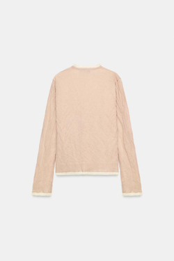 ZARA КАРДИГАН С БАНТАМИ И КОНТРАСТНЫМИ ДЕТАЛЯМИ, РОЗОВЫЙ/БЕЛЫЙ