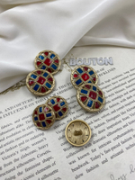 Пуговицы матовое золото с синей и красной эмалью