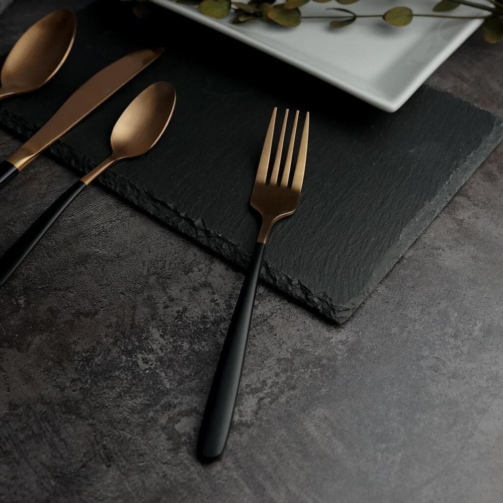 Вилка столовая 21 см матовая медный цвет черная ручка PVD   [12]