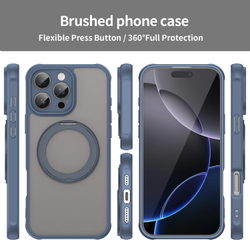 Матовый синий чехол с магнитным поворотным кольцом для iPhone 16 Pro, поддержка MagSafe
