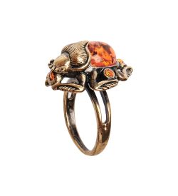 AM-2670 Кольцо «Жук скарабей» (латунь, янтарь)
