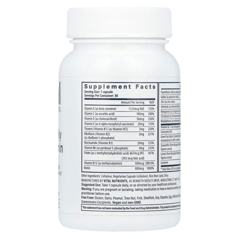 Vital Nutrients, Мультивитамины для приема один раз в день, 30 веганских капсул