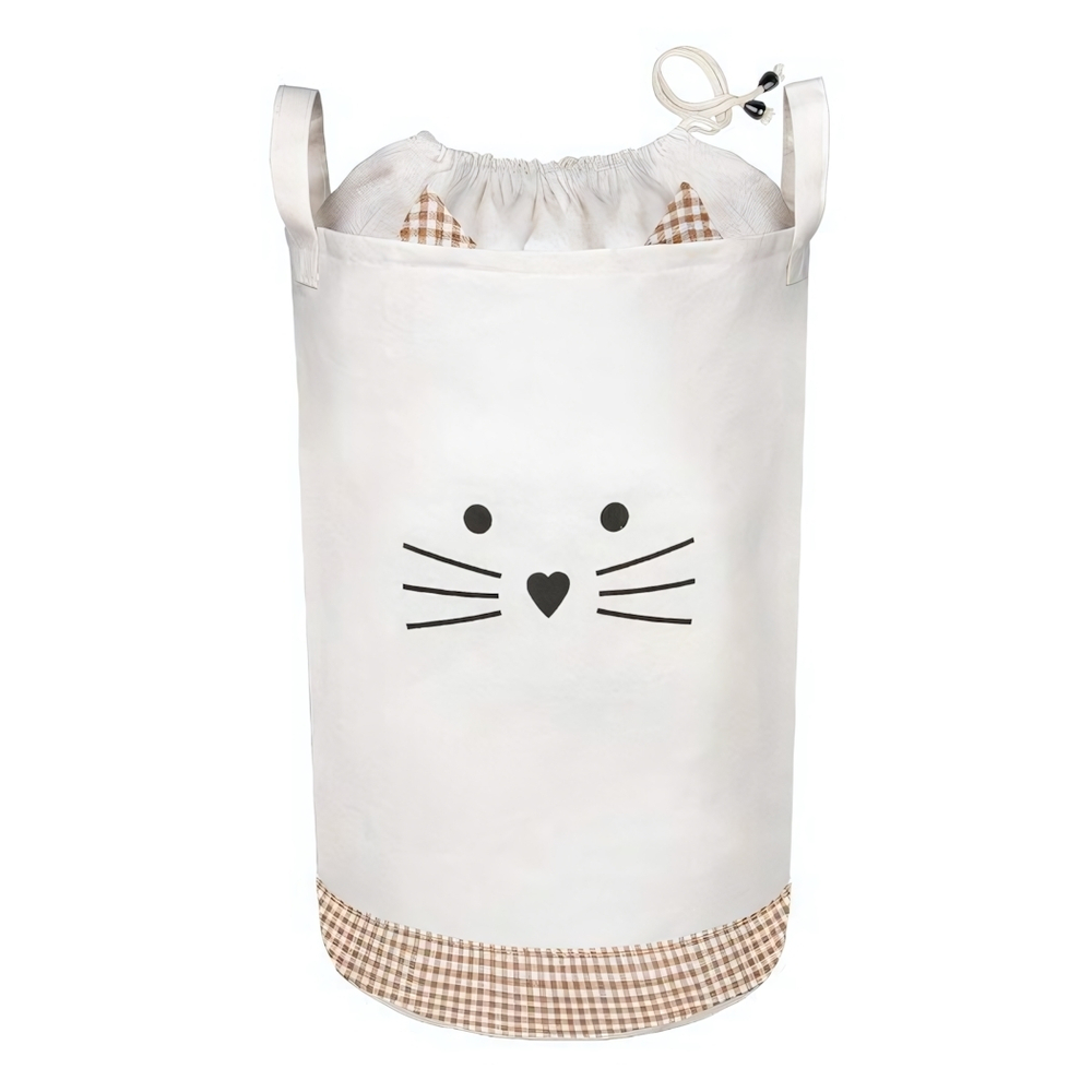 Корзина для хранения игрушек на утяжке с ручками "Котенок" Д350 Ш350 В520 бежевый